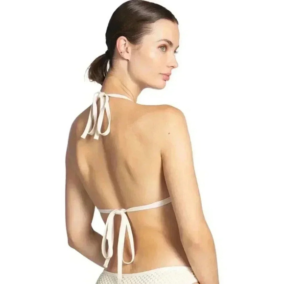 NEW Robin Piccone Pua Cream Crochet Triangle High Waisted Bikini Size Large - Picture 3 of 16